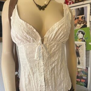 White Eyelet Tie-Front Camisole Top